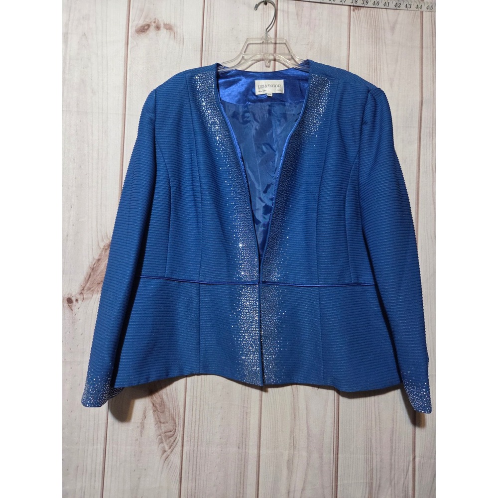 Lily &‎ Taylor Royal Blue Rhinestone Peplum Blazer Jacket Plus Size 22